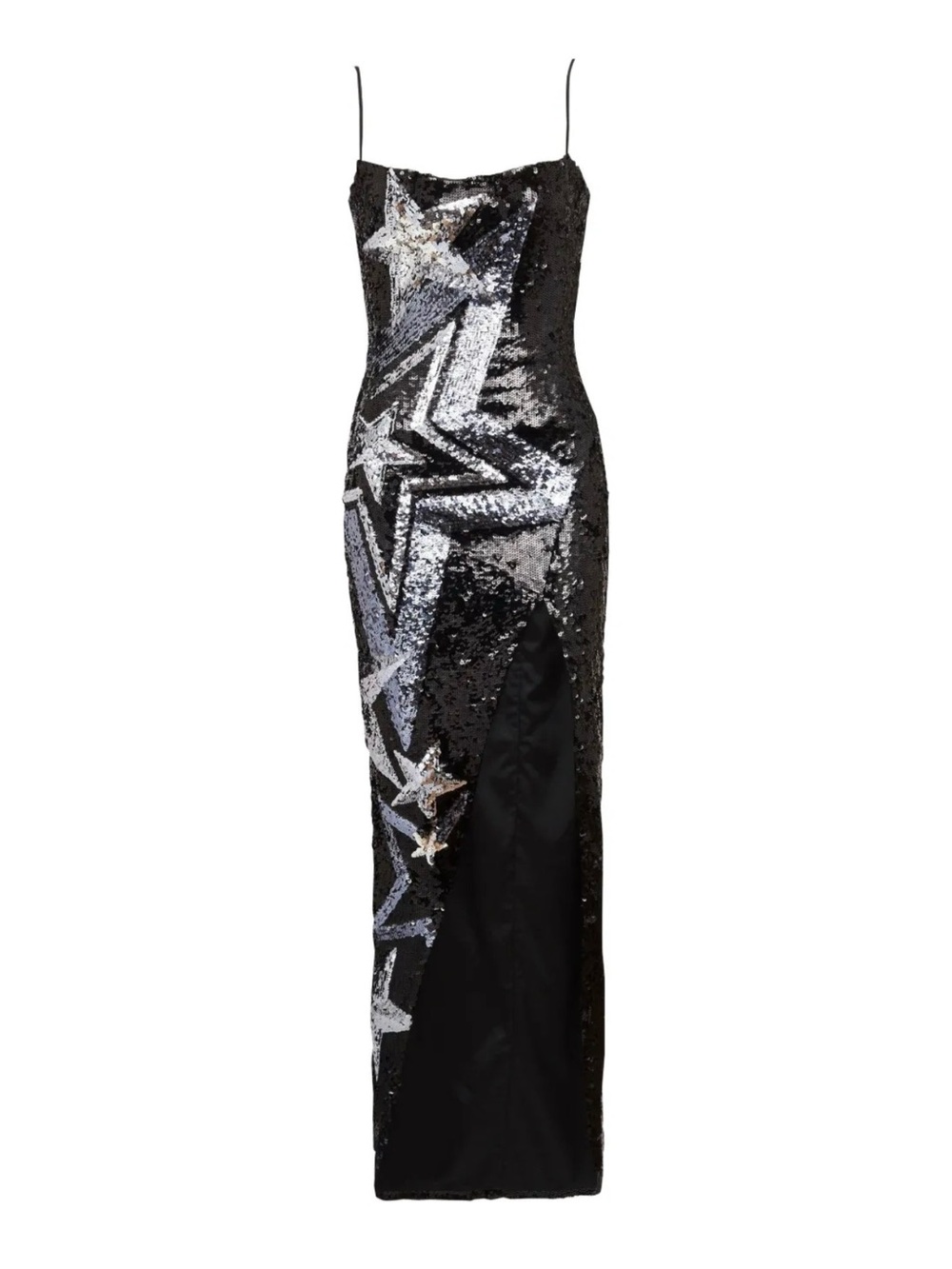 Balmain Black Maxi Dress with Silver Star Sequins